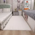 White plush floor mat, fluffy bubble fleece rug for bedroom bedside and living room sofa use. - 18x18 Inch / Ivory