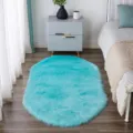 Ovaal pluche donsachtig vloerkleed turkoois zacht shaggy tapijt voor slaapkamer beddengoed - Breedte 50 x Lengte 150cm / Meerblauw Ovaal