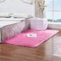 Tapis rose en fausse laine douce, moquette moelleuse pour chevet de chambre et salon. - Rose rouge