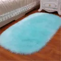 Tappeto ovale in pelliccia sintetica morbido peluche scendiletto decorazione casa - Celeste