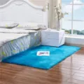 Tapis moelleux moderne minimaliste en fausse laine bleue pour chambre à coucher chevet - Bleu foncé