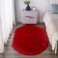 Rood pluche ovaal tapijt voor de slaapkamer, zachte harige vloermat voor de woonkamer decor. - Breedte 50 x Lengte 150cm / Chinees Rood Ovaal