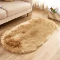 Oval faux fur rug fluffy soft carpet for living room bedroom bedside floor mat warm decor - Khaki
