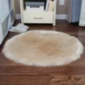 Round faux fur fluffy rug soft plush area carpet for bedroom living room chair mat - Long Plush Khaki