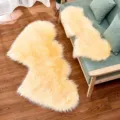 Fluffy faux fur heart shape area rug, soft shaggy carpet mat for bedroom living room floor - Beige