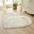 White heart shaped faux fur rug fluffy plush floor mat soft bedroom living room carpet - White with Gray Tips