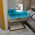 Thickened faux wool bedside table mat long plush rug soft fluffy home decor desk mat - Gem Blue