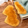 Heart-shaped faux sheepskin rug fluffy plush carpet for bedroom and living room decor. - Yellow Camel