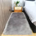 Fluffy faux wool area rug, soft grey furry carpet mat for bedroom, living room, and home decor. - 20x40cm Rectangular / Light Gray