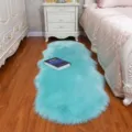 Blauwe nepbont pluche vloerkleed slaapkamer bedomranding zachte fluffy scenedetail - 60x90cm Afgeronde Uiteinden / Meerblauw