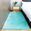 Fluffy faux wool area rug soft shaggy carpet for bedroom living room home floor decor - 20x40cm Rectangular / Sky Blue