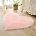 Pink heart shaped fluffy rug soft plush faux sheepskin carpet for bedroom and living room - Light Pink
