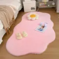 Pink fluffy cloud rug for bedroom, soft plush irregular floor mat, cozy home decor rug. - Pink