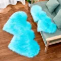 Cyan heart-shaped faux wool plush rug, fluffy soft carpet mat for living room bedroom. - Light Blue