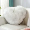 Heart shaped faux fur pillow fluffy cushion soft plush sofa decoration for living room. - Grayish White