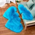 Tapis moelleux en fausse laine en forme de coeur bleu vif, moquette douce pour la chambre. - Bleu foncé
