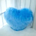 Blue heart-shaped plush pillow, fluffy faux fur cushion for bedroom sofa home decor - Light Blue