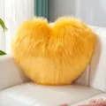 Yellow heart shaped faux fur pillow fluffy plush cushion for living room sofa home decor - Kumquat