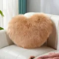 Heart shaped faux fur throw pillow fluffy plush cushion for sofa bedroom home decor khaki. - Light Coffee