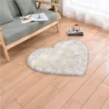 Faux wool heart rug, fluffy white bedroom bedside mat, soft cozy living room carpet variant. - White with Gray Tip Heart
