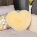 Cozy heart-shaped faux wool cushion, soft plush throw pillow for sofa, bedroom living room decor. - Beige