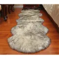 Fluffy faux sheepskin area rug long runner carpet for living room bedroom floor decor home - 20x40cm Rectangular / White with Gray Tips