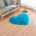 Blue heart shaped faux fur rug, fluffy soft plush floor mat for bedroom and living room decor. - Deep Blue Heart