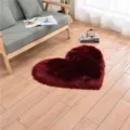 Red heart shaped faux fur rug fluffy bedroom bedside floor mat living room decor. - Burgundy Heart
