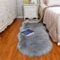 Fluffy grey faux fur rug for bedroom bedside living room thick plush carpet soft floor mat decoration - Gray