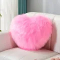 Pink heart-shaped faux fur pillow fluffy plush cushion cute sofa decor bedroom 40x40 - Rose Pink