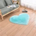 Light blue heart shaped faux fur rug fluffy soft bedroom bedside floor mat for living room - Light Blue Heart