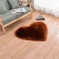 Heart-shaped faux wool rug, brown fluffy carpet variant for cozy bedroom and living room decor. - Brown Heart
