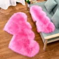 Pink heart shaped faux wool rug fluffy floor mat for bedroom home decor soft vanity rug - Pink
