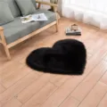 Black heart-shaped faux wool rug fluffy soft bedside floor mat for living room home decor - Black Heart