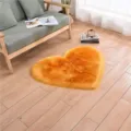 Heart-shaped fluffy faux wool rug, soft plush floor mat for bedroom, living room decor. - Golden Heart