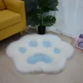 Fluffy cat paw shaped plush rug soft white cute floor mat for bedroom living room decor - White And Sky Blue