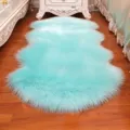 Light blue faux sheepskin plush rug, soft fluffy carpet for bedroom sofa cushion mat. - Light Blue