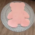 Roze Berenvormig Pluizig Pluche Tapijt Kunstmatig Konijnenbont Slaapkamer Vloermat - 45*60cm Beer / Roze