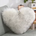 Hartvormig nepbont sierkussen zacht pluche kussen voor bank slaapkamer woondecoratie - 40*50cm / Wit met Grijze Uiteinden