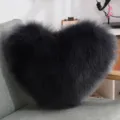 Heart shaped faux fur throw pillow in dark gray fluffy cushion for sofa lumbar decor. - 40*50cm / Black