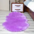 Purple faux fur rug fluffy soft shaggy carpet irregular shape cozy bedroom floor mat - Light Purple