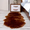 Brown faux sheepskin fluffy area rug, soft shaggy furry bedside mat for bedroom living room - Tan
