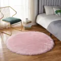 Roze nepbont rond vloerkleed, pluche cirkel tapijt voor slaapkamer bedkant en gezellig huisdecor - 35cm Rond / Lichtroze