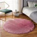 Pink fluffy round rug faux wool carpet for bedroom bedside soft floor mat living room home decor - Rouge Pink