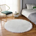 Witte Pluizige Ronde Tapijt Vacht Imitatie Slaapkamer Tapijt Zachte Vloermat Tatami - 35cm Rond / Puur wit