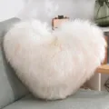 Heart shaped long plush pillow fluffy faux wool cushion for sofa home decor white fluffy pillow - 40*50cm / White Yellow Tip