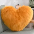 Orange heart-shaped fluffy plush throw pillow, soft faux wool cushion with insert for sofa. - 40*50cm / Yellow Camel
