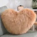 Fluffy heart-shaped plush pillow faux wool cushion for cozy sofa and bedroom home decor. - 40*50cm / Khaki