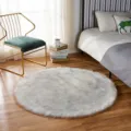 Fluffy round faux fur rug for bedroom bedside, soft shaggy carpet for home decor living room. - Grayish White