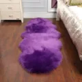Irregular purple faux fur fluffy rug for bedroom bedside, soft shaggy non-slip floor mat. - Purple